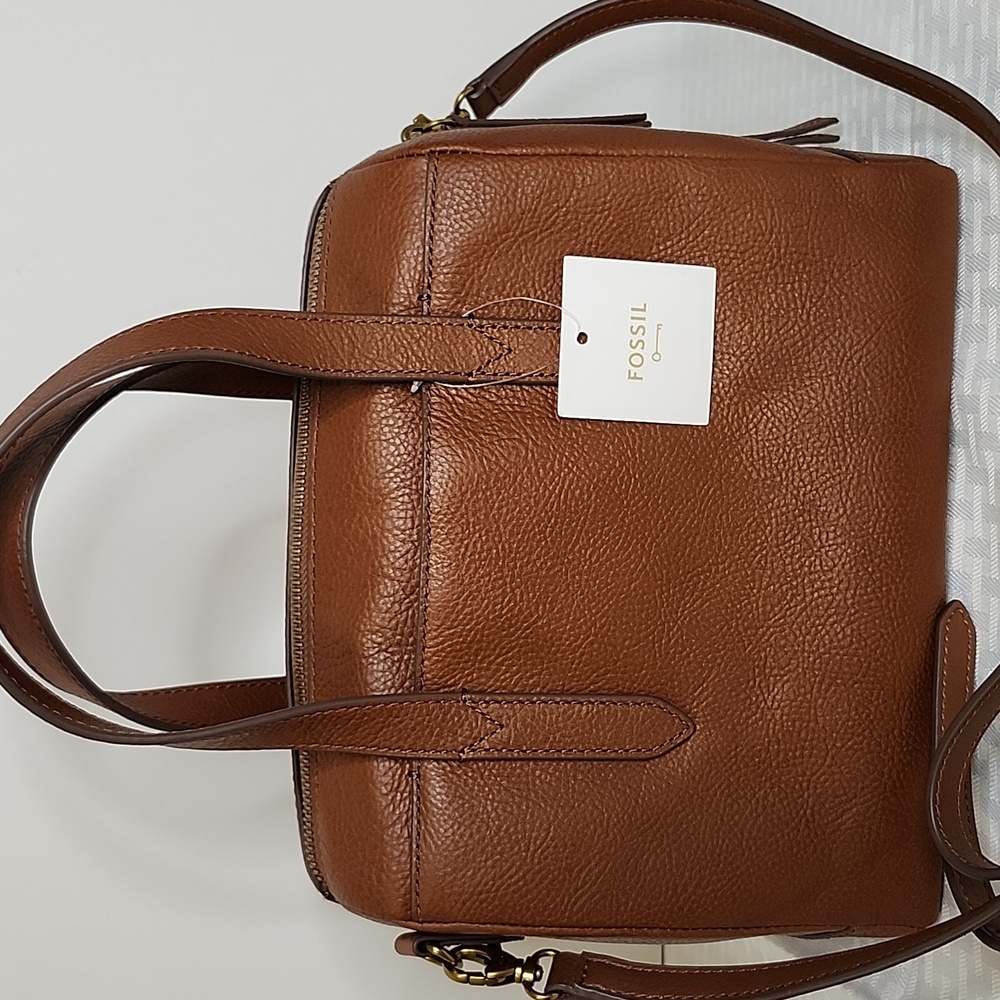 NWT Fossil Brown Leather Satchel NEW - Picture 4 of 16